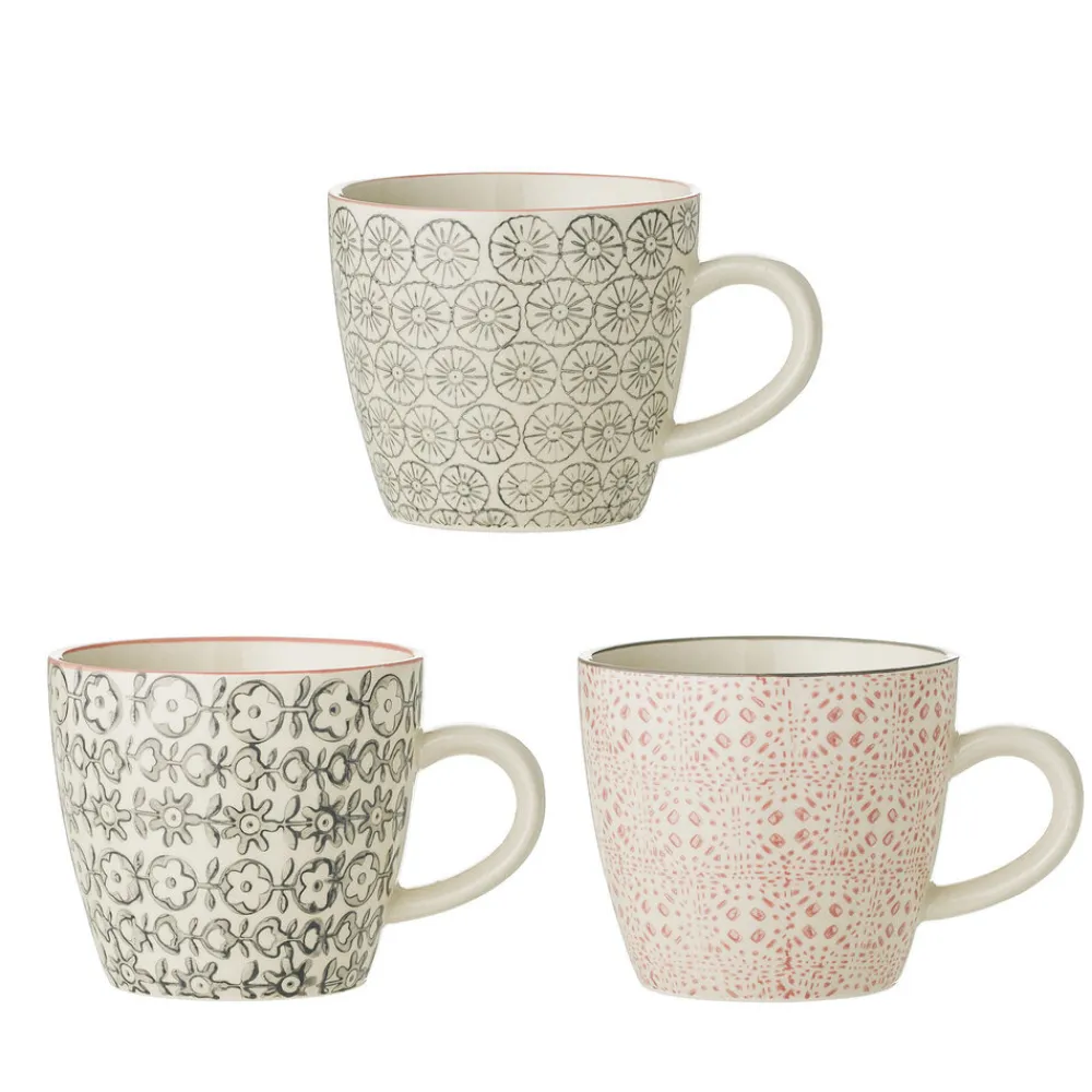 Bloomingville Becher, Tassen & Cups|Geschirr & Tischdeko Skandinavisch-Cécile Tasse, Rose, Steingut 3er-Set