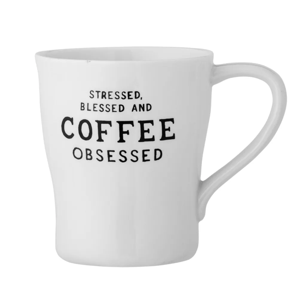Bloomingville Geschirr & Tischdeko Skandinavisch|Becher, Tassen & Cups-Tasse Wendy mit Schrift, Steingut