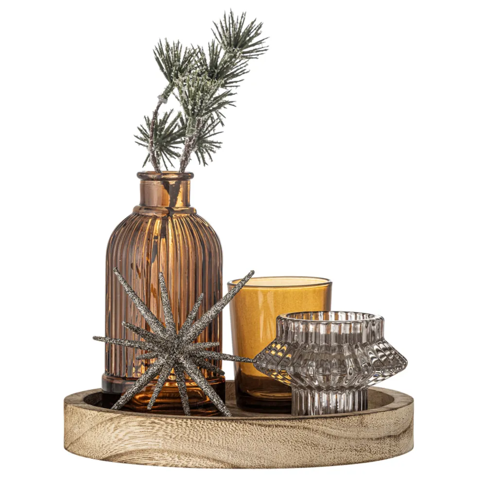 Bloomingville Weihnachtsdeko|Kerzentabletts-Weihnachtliches Sanga Tablett mit Teelichthaltern, rund