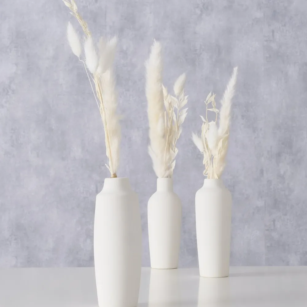 Boltze Kunstblumen & Kunstpflanzen|Vasen-Vase Bianca mit Samtgras 3er