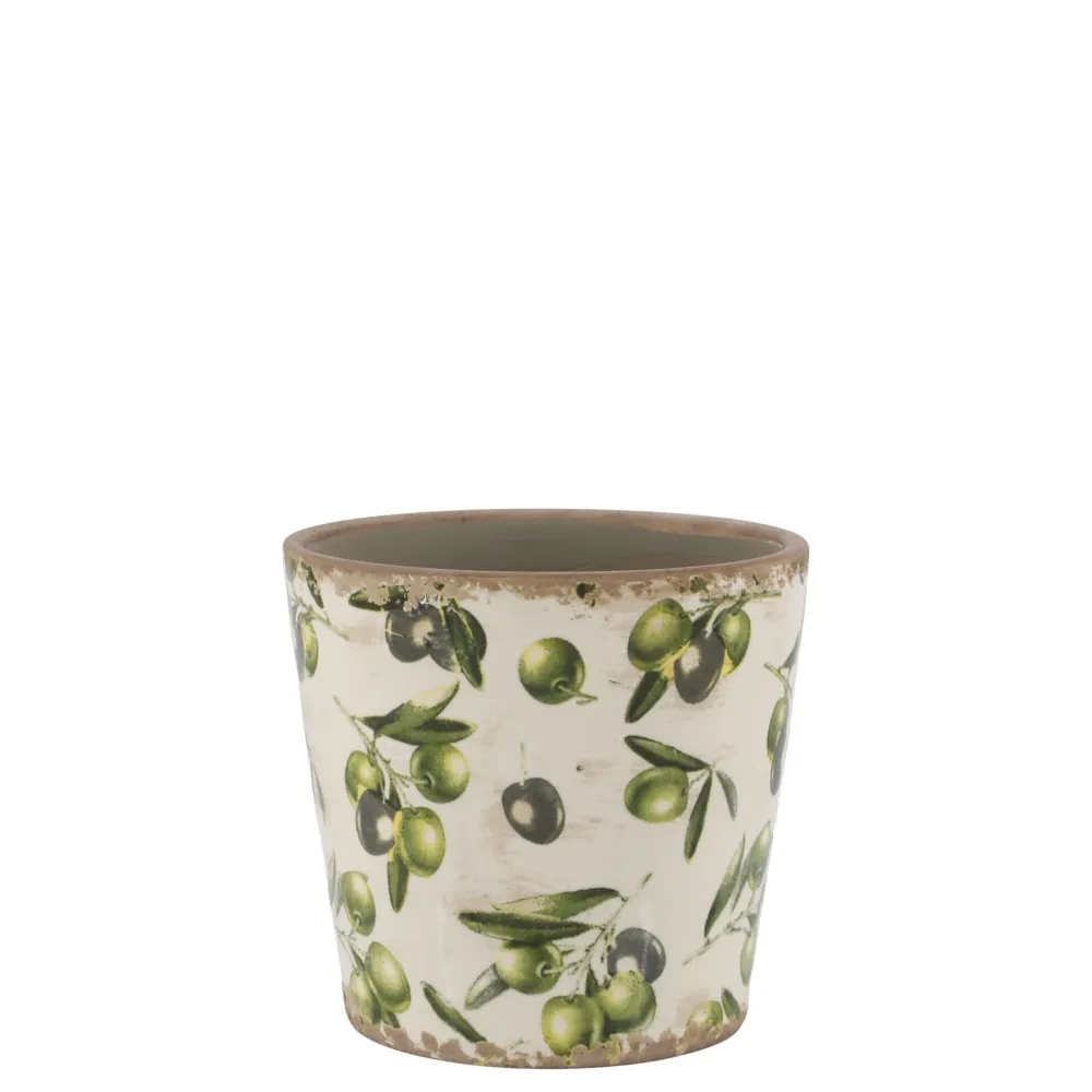 Chic Antique Gartendekoration|Töpfe Und Pflanzgefäße-Übertopf Olive mit Olivenmuster