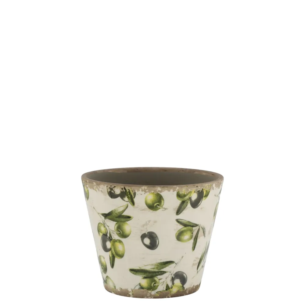 Chic Antique Gartendekoration|Töpfe Und Pflanzgefäße-Übertopf Olive mit Olivenmuster