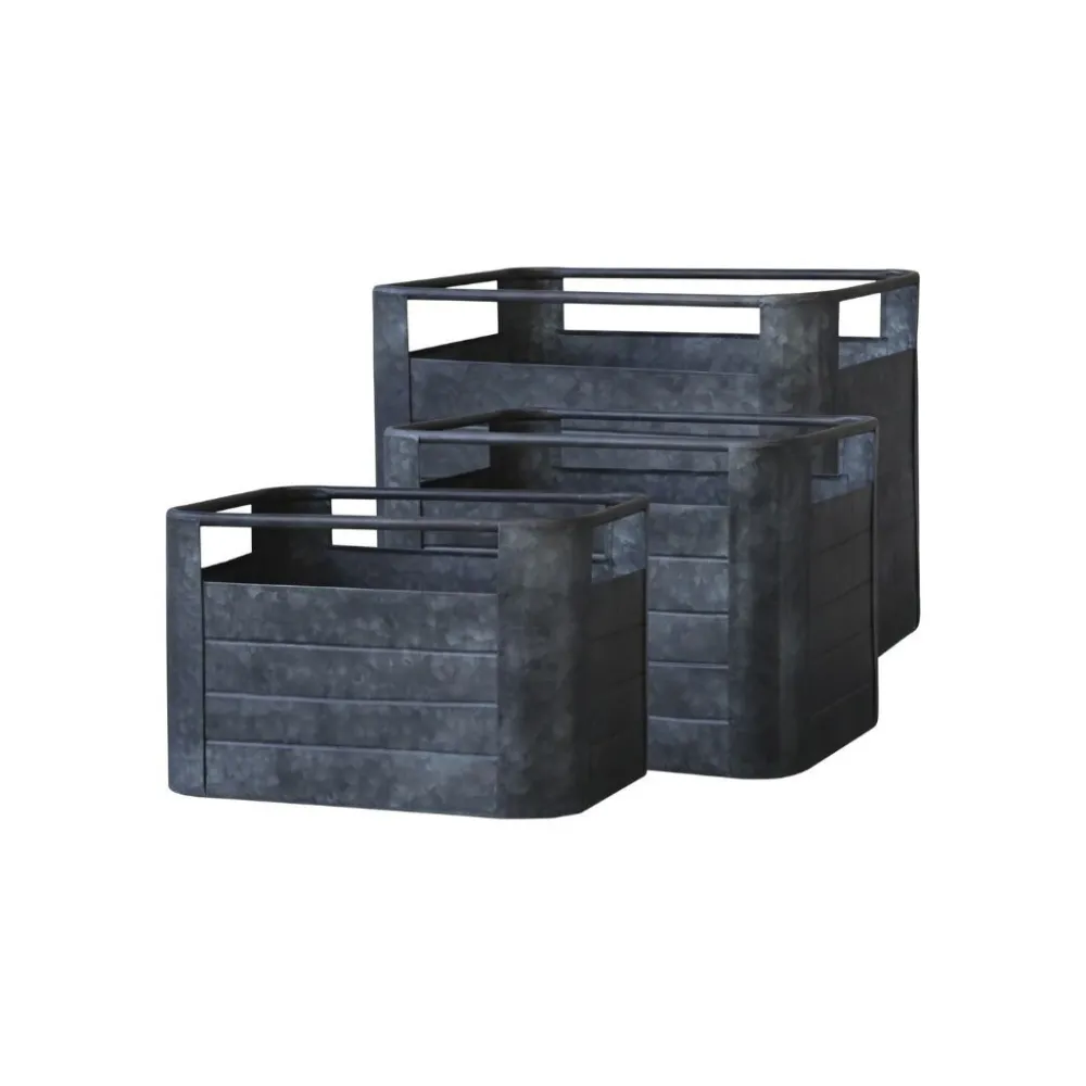 Chic Antique Gartenkörbe & Kisten|Gartendekoration-3er Set Eisenkiste mit Handgriff
