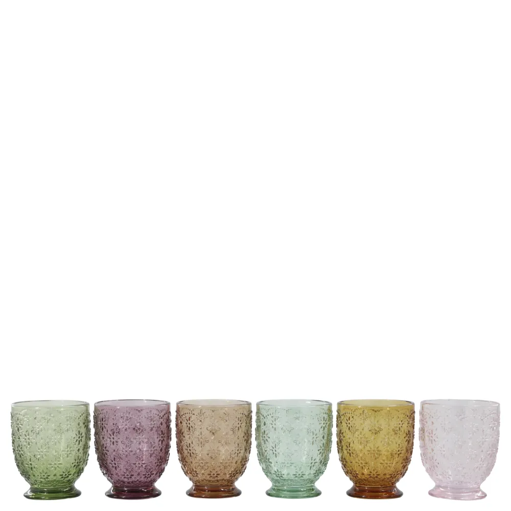 Chic Antique Trinkgläser|Geschirr & Tischdeko Skandinavisch-Farbige Trinkgläser Saint-Émilion mit Muster im 6er Set
