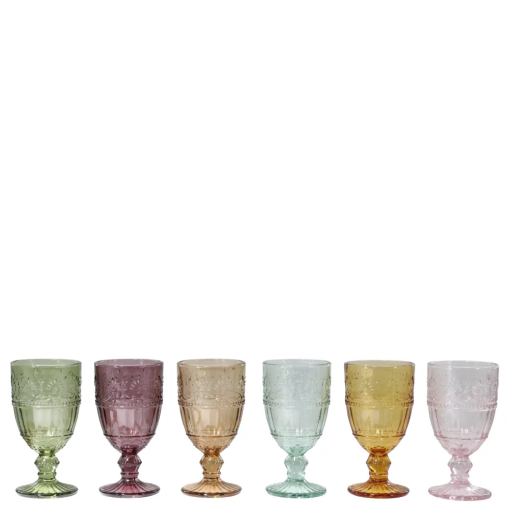 Chic Antique Trinkgläser|Geschirr & Tischdeko Skandinavisch-Farbige Weingläser Saint-Émilion mit Muster 6er