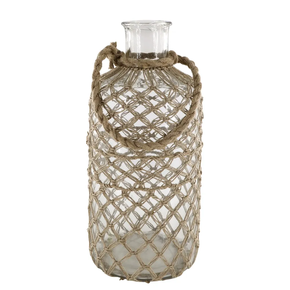 Chic Antique Gartendekoration|Vasen-Flasche mit Geflecht und Henkel