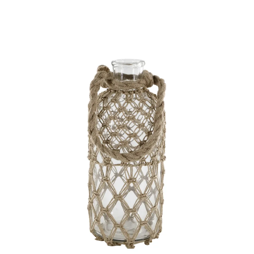 Chic Antique Gartendekoration|Vasen-Flasche mit Geflecht und Henkel