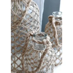 Chic Antique Gartendekoration|Vasen-Flasche mit Geflecht und Henkel