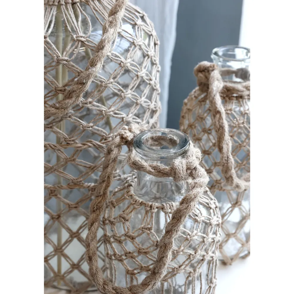 Chic Antique Gartendekoration|Vasen-Flasche mit Geflecht und Henkel