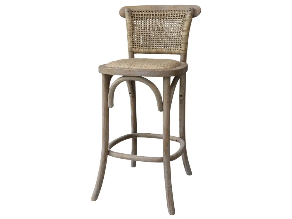 Chic Antique Hocker & Poufs|Stühle-Französischer Barhocker mit Sitz und Rückenlehne
