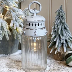 Chic Antique Led-Kerzen & Led-Laternen|Laternen-Französische Stalllaterne inkl. Birne & Timer weiß