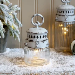 Chic Antique Led-Kerzen & Led-Laternen|Laternen-Französische Stalllaterne inkl. Birne & Timer weiß