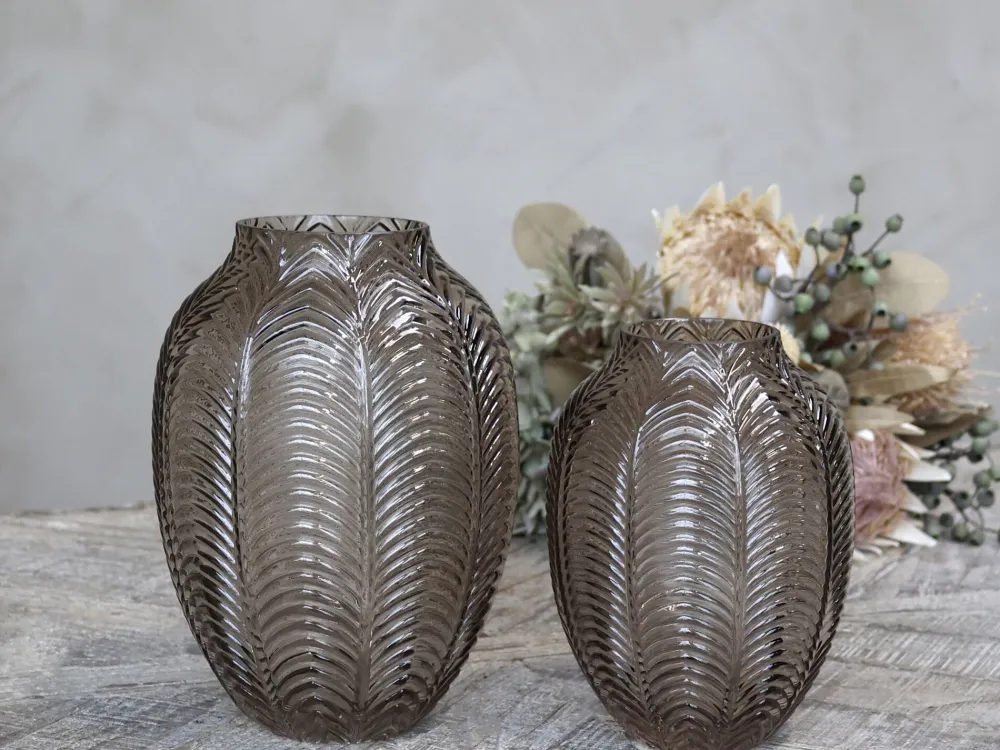 Chic Antique Vasen-Glasvase mit Blattmuster