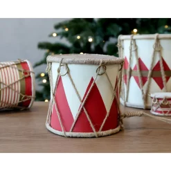 Chic Antique Deko-Objekte & Figuren|Weihnachtsdeko-Handgemachte Vintage Trommel mit Leder