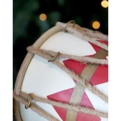 Chic Antique Deko-Objekte & Figuren|Weihnachtsdeko-Handgemachte Vintage Trommel mit Leder