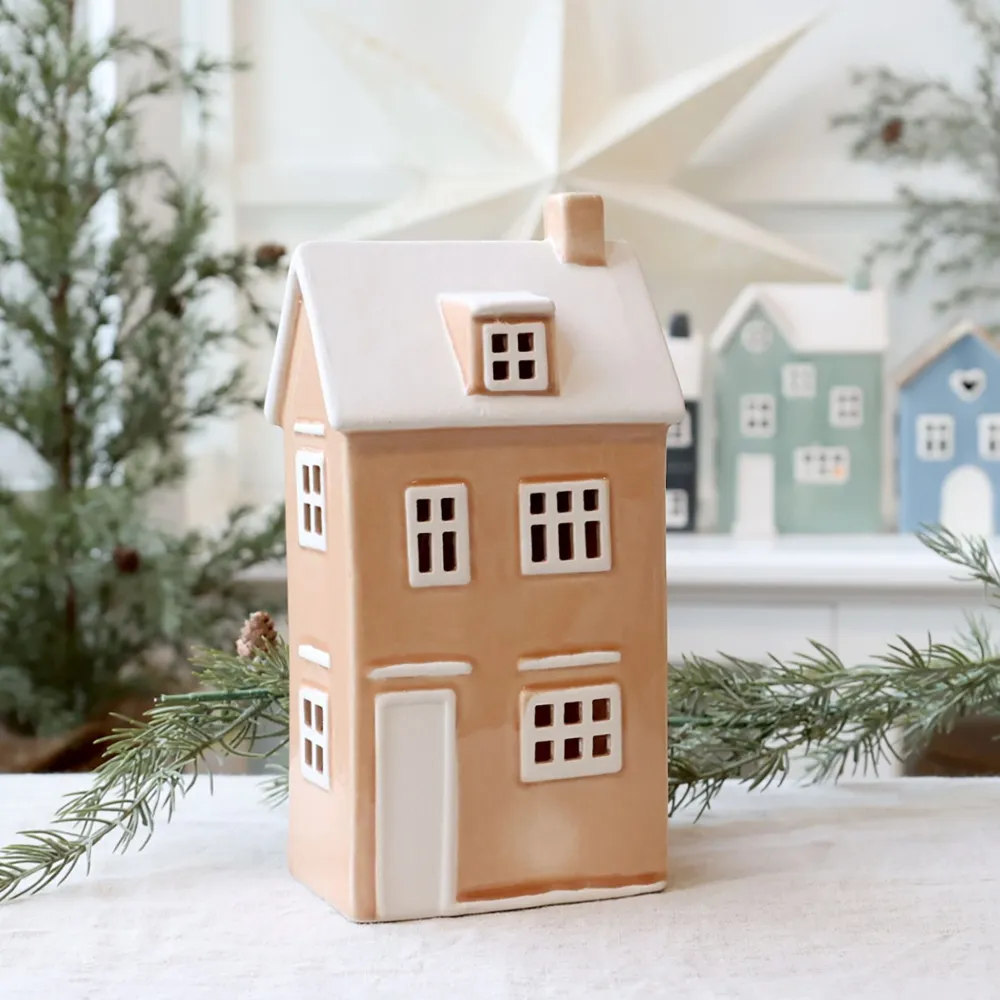 Chic Antique Lichthäuser, Keramik-Häuschen|Weihnachtsdeko-Keramikhäuschen Chamonix 6 für Teelicht