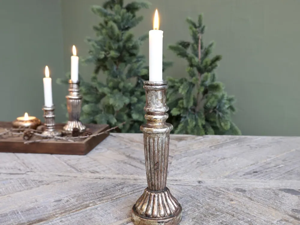 Chic Antique Weihnachtsdeko|Kerzenhalter Für Stabkerzen-Kerzenständer Glas antique Kupfer