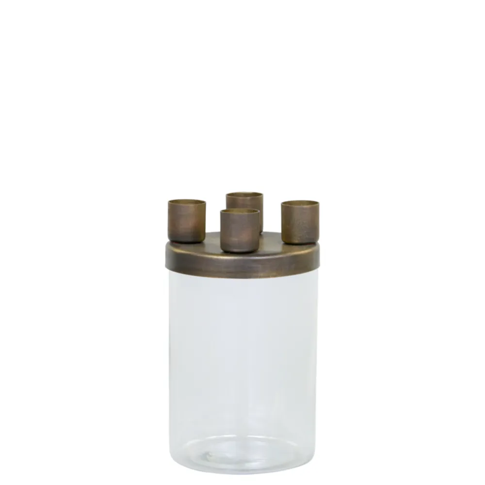 Chic Antique Weihnachtsdeko|Kerzenhalter Für Dünne Kerzen-Kerzenständer mit Glas mit 4 Haltern, Messinglook