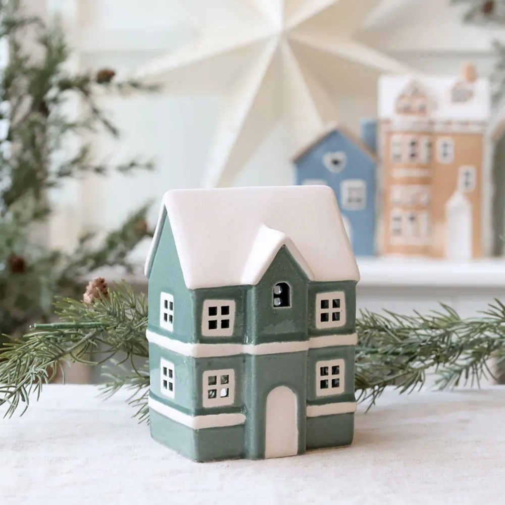 Chic Antique Lichthäuser, Keramik-Häuschen|Weihnachtsdeko-Kleines Keramikhäuschen Chamonix