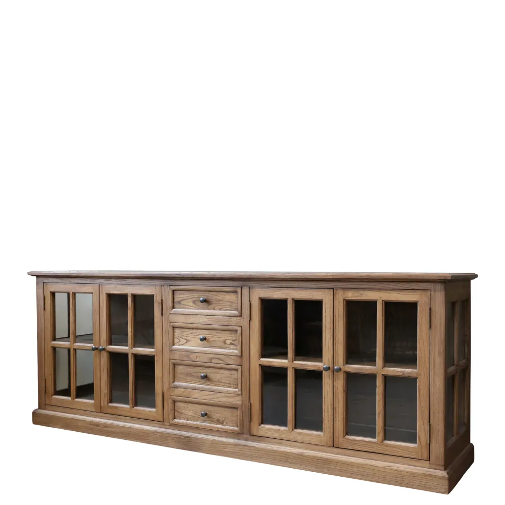Chic Antique Schränke-Landhaus Vitrinenschrank Marseille mit 4 Türen und 4 Schubladen