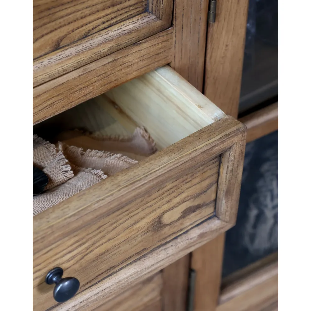 Chic Antique Schränke-Landhaus Vitrinenschrank Marseille mit 4 Türen und 4 Schubladen