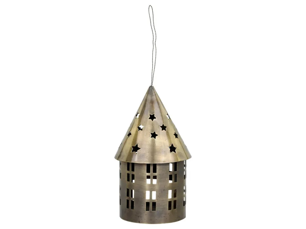 Chic Antique Lichthäuser, Keramik-Häuschen|Teelichthalter-Lichthaus aus Metall, rund