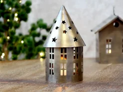 Chic Antique Lichthäuser, Keramik-Häuschen|Teelichthalter-Lichthaus aus Metall, rund