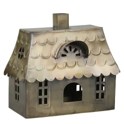 Chic Antique Lichthäuser, Keramik-Häuschen|Teelichthalter-Lichthaus Doppelhaus aus Metall