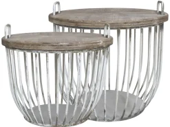 Chic Antique Beistelltische & Couchtische-Shabby Sofatisch mit Holzdeckel 2er Set