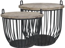 Chic Antique Beistelltische & Couchtische-Shabby Sofatisch mit Holzdeckel 2er Set