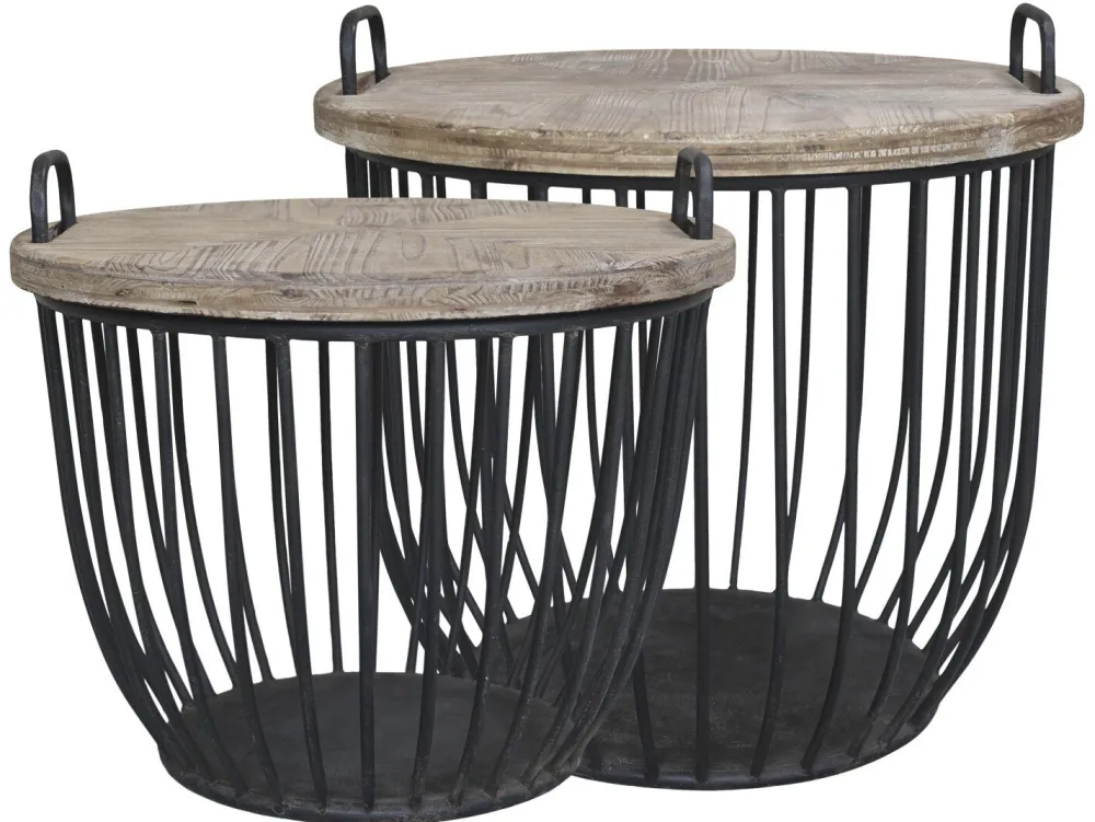 Chic Antique Beistelltische & Couchtische-Shabby Sofatisch mit Holzdeckel 2er Set