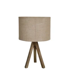 Chic Antique Tischlampen-Tischlampe mit Holzfuss und Leinenschirm