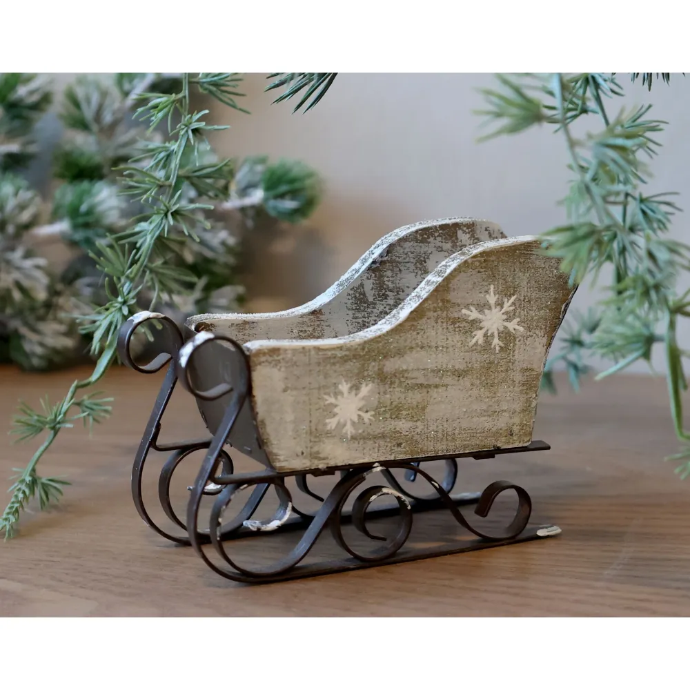 Chic Antique Deko-Objekte & Figuren|Weihnachtsdeko-Vintage Schlitten mit Schneeflocke