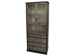 Chic Antique Schränke-Vitrinenschrank mit Glastüren und 4 länglichen Schubladen