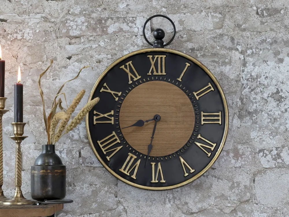 Chic Antique Uhren-Wanduhr antik schwarz, messingfarben