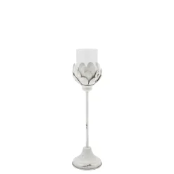 Chic Antique Kerzenhalter Für Stumpenkerzen|Windlichter-Weißes Vintage Windlicht auf Fuß