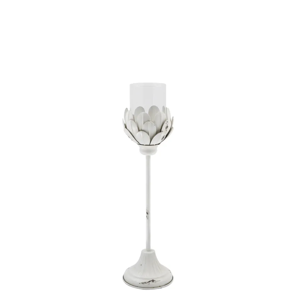 Chic Antique Kerzenhalter Für Stumpenkerzen|Windlichter-Weißes Vintage Windlicht auf Fuß