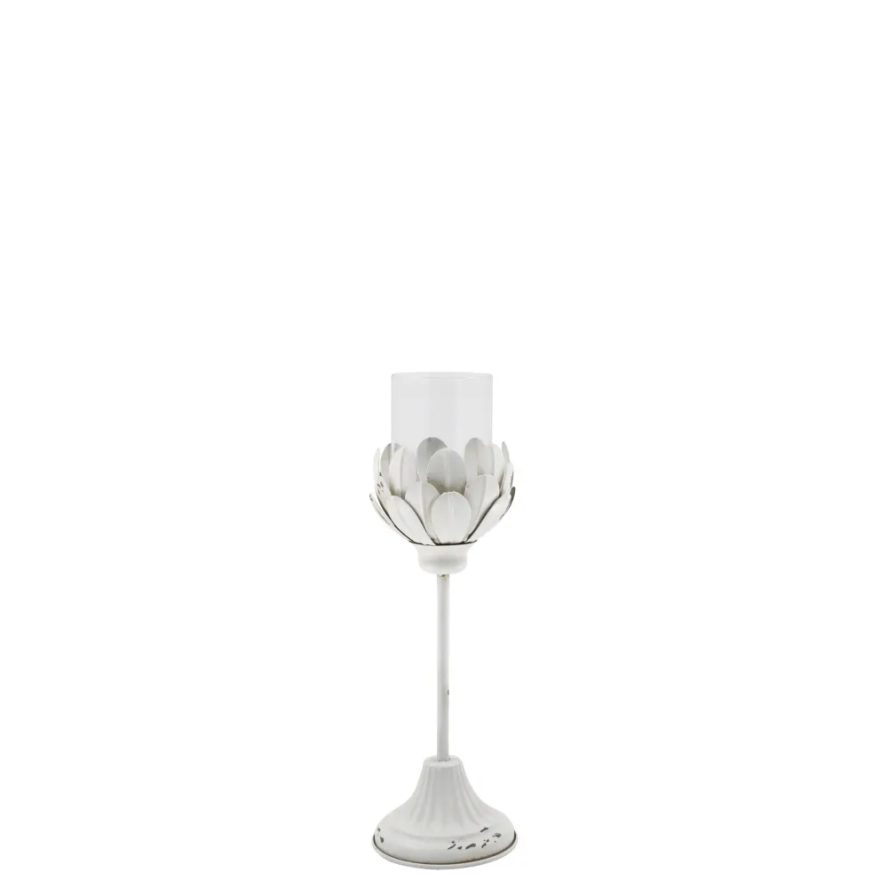 Chic Antique Kerzenhalter Für Stumpenkerzen|Windlichter-Weißes Vintage Windlicht auf Fuß