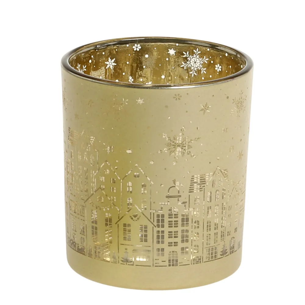 Chic Antique Teelichthalter|Weihnachtsdeko-Weihnachtlicher Goldener Teelichthalter mit Muster