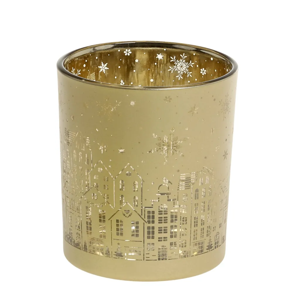 Chic Antique Teelichthalter|Weihnachtsdeko-Weihnachtlicher Goldener Teelichthalter mit Muster