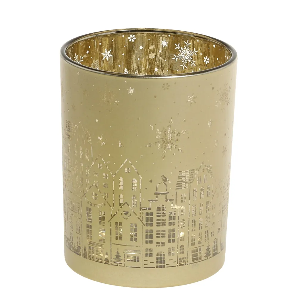 Chic Antique Teelichthalter|Weihnachtsdeko-Weihnachtlicher Goldener Teelichthalter mit Muster