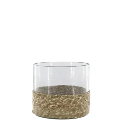 Chic Antique Gartendekoration-Windlicht mit geflochtenem Boden, Glas