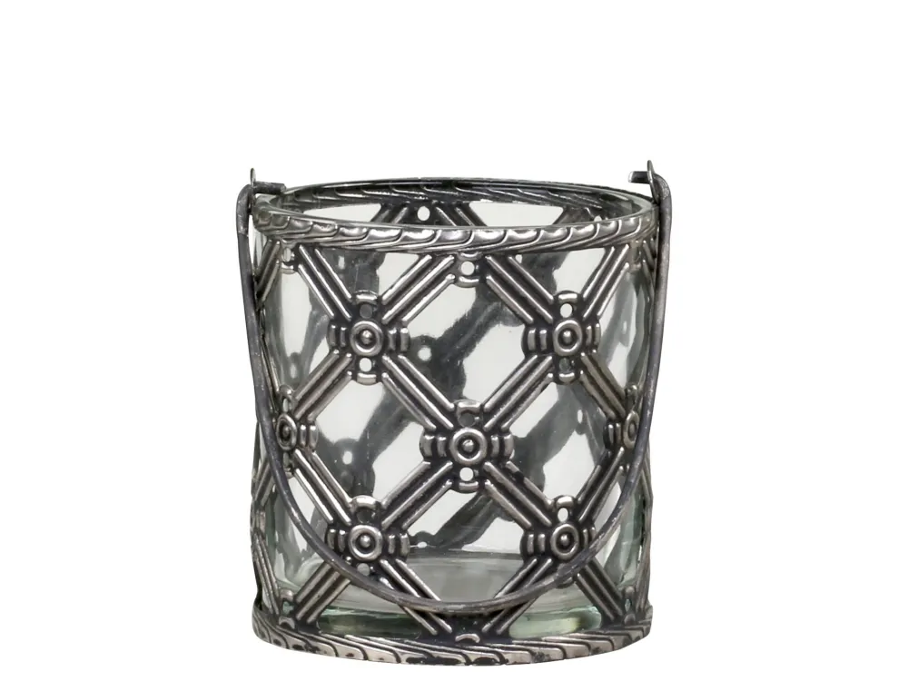 Chic Antique Windlichter-Windlicht mit Henkel und Karomuster