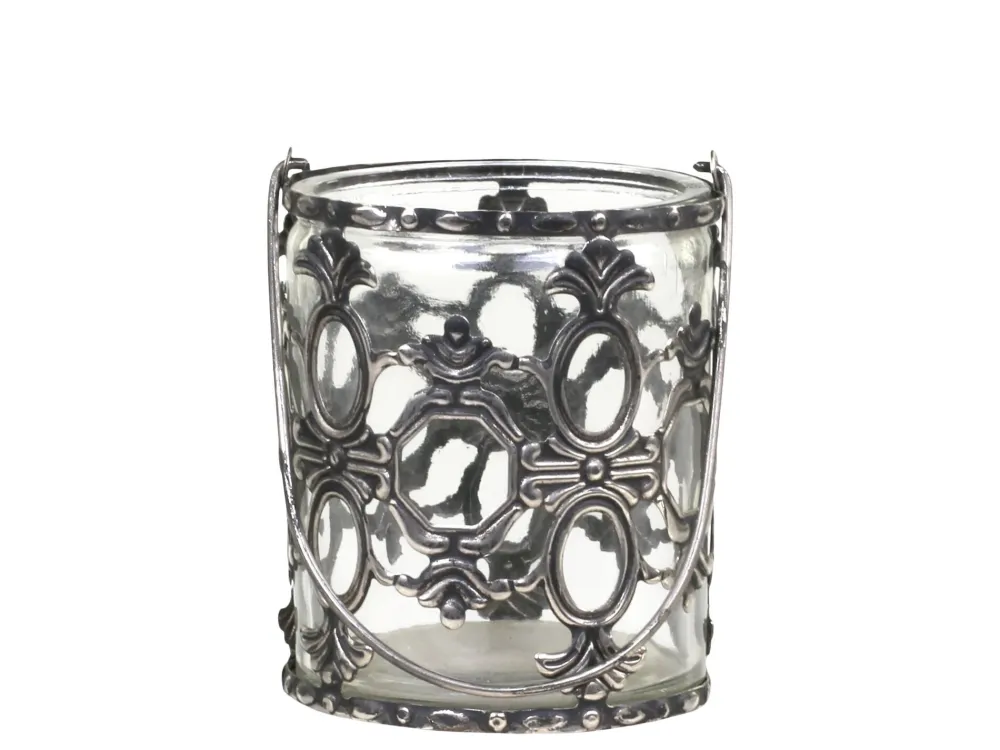 Chic Antique Windlichter-Windlicht mit Henkel und Lilienmuster