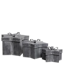 Chic Antique Weihnachtsdeko|Kisten & Boxen-Winterliches Geschenkbox 3er-Set mit Schleife