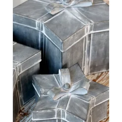 Chic Antique Weihnachtsdeko|Kisten & Boxen-Winterliches Geschenkbox 3er-Set mit Schleife