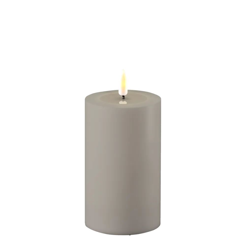Deluxe Homeart Gartendekoration-LED Real Flame Outdoor Stumpenkerze grau