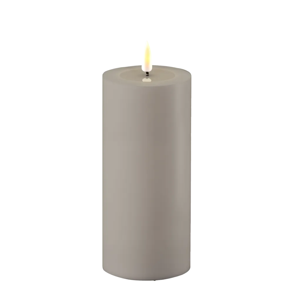 Deluxe Homeart Gartendekoration-LED Real Flame Outdoor Stumpenkerze grau