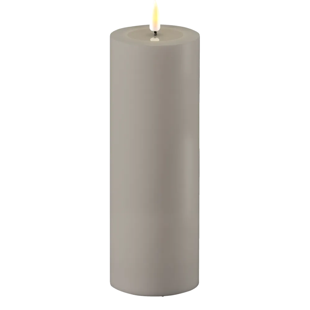 Deluxe Homeart Gartendekoration-LED Real Flame Outdoor Stumpenkerze grau