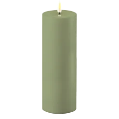Deluxe Homeart Gartendekoration-LED Real Flame Outdoor Stumpenkerze staubig grün